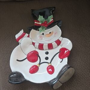 Fitz and Floyd Snowman Plate with Red and Black Accents